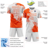 Custom White Orange Abstract Brush Stroke Sports Sublimation Soccer Uniform Jersey