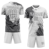Custom White Steel Gray Abstract Brush Stroke Sports Sublimation Soccer Uniform Jersey