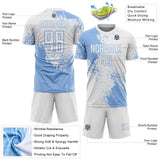Custom White Light Blue Abstract Brush Stroke Sports Sublimation Soccer Uniform Jersey