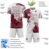Custom White Burgundy Abstract Brush Stroke Sports Sublimation Soccer Uniform Jersey