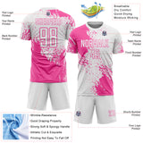 Custom White Pink Abstract Brush Stroke Sports Sublimation Soccer Uniform Jersey