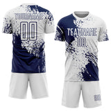 Custom White Navy Abstract Brush Stroke Sports Sublimation Soccer Uniform Jersey