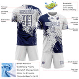 Custom White Navy Abstract Brush Stroke Sports Sublimation Soccer Uniform Jersey