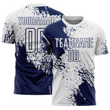 Custom White Navy Abstract Brush Stroke Sports Sublimation Soccer Uniform Jersey