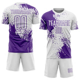 Custom White Purple Abstract Brush Stroke Sports Sublimation Soccer Uniform Jersey