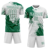 Custom White Kelly Green Abstract Brush Stroke Sports Sublimation Soccer Uniform Jersey