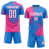 Custom Powder Blue White-Pink Abstract Brush Stroke Sports Sublimation Soccer Uniform Jersey