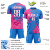 Custom Powder Blue White-Pink Abstract Brush Stroke Sports Sublimation Soccer Uniform Jersey