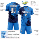 Custom Powder Blue White-Navy Abstract Brush Stroke Sports Sublimation Soccer Uniform Jersey