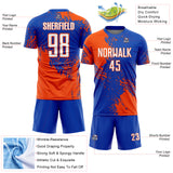 Custom Thunder Blue White-Orange Abstract Brush Stroke Sports Sublimation Soccer Uniform Jersey