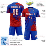 Custom Thunder Blue White-Red Abstract Brush Stroke Sports Sublimation Soccer Uniform Jersey