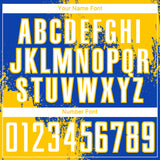 Custom Thunder Blue White-Yellow Abstract Brush Stroke Sports Sublimation Soccer Uniform Jersey