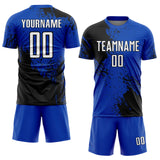 Custom Thunder Blue White-Black Abstract Brush Stroke Sports Sublimation Soccer Uniform Jersey