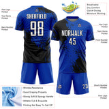 Custom Thunder Blue White-Black Abstract Brush Stroke Sports Sublimation Soccer Uniform Jersey