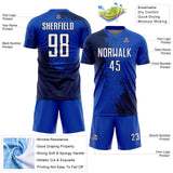 Custom Thunder Blue White-Navy Abstract Brush Stroke Sports Sublimation Soccer Uniform Jersey