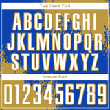 Custom Thunder Blue White-Old Gold Abstract Brush Stroke Sports Sublimation Soccer Uniform Jersey
