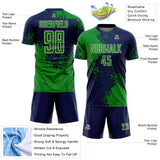 Custom Navy Grass Green-Cream Abstract Brush Stroke Sports Sublimation Soccer Uniform Jersey