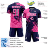 Custom Navy Pink-White Abstract Brush Stroke Sports Sublimation Soccer Uniform Jersey