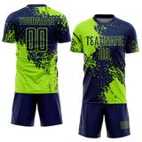 Custom Navy Neon Green Abstract Brush Stroke Sports Sublimation Soccer Uniform Jersey