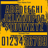 Custom Navy Gold Abstract Brush Stroke Sports Sublimation Soccer Uniform Jersey