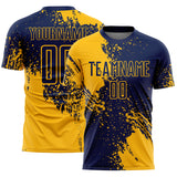 Custom Navy Gold Abstract Brush Stroke Sports Sublimation Soccer Uniform Jersey