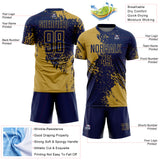 Custom Navy Old Gold Abstract Brush Stroke Sports Sublimation Soccer Uniform Jersey
