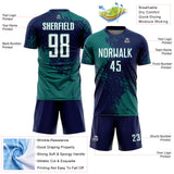 Custom Navy White-Teal Abstract Brush Stroke Sports Sublimation Soccer Uniform Jersey