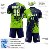 Custom Navy White-Neon Green Abstract Brush Stroke Sports Sublimation Soccer Uniform Jersey