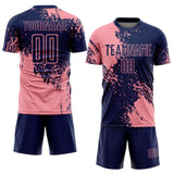 Custom Navy Medium Pink Abstract Brush Stroke Sports Sublimation Soccer Uniform Jersey