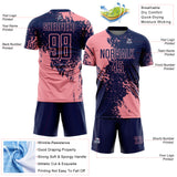 Custom Navy Medium Pink Abstract Brush Stroke Sports Sublimation Soccer Uniform Jersey