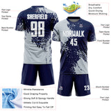 Custom Navy White-Silver Abstract Brush Stroke Sports Sublimation Soccer Uniform Jersey