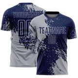 Custom Navy Gray Abstract Brush Stroke Sports Sublimation Soccer Uniform Jersey