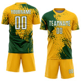 Custom Gold White-Green Abstract Brush Stroke Sports Sublimation Soccer Uniform Jersey