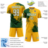 Custom Gold White-Green Abstract Brush Stroke Sports Sublimation Soccer Uniform Jersey