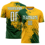 Custom Gold White-Green Abstract Brush Stroke Sports Sublimation Soccer Uniform Jersey