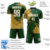 Custom Green White-Old Gold Abstract Brush Stroke Sports Sublimation Soccer Uniform Jersey