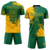 Custom Kelly Green Gold Abstract Brush Stroke Sports Sublimation Soccer Uniform Jersey
