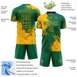 Custom Kelly Green Gold Abstract Brush Stroke Sports Sublimation Soccer Uniform Jersey