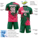 Custom Kelly Green White-Neon Pink Abstract Brush Stroke Sports Sublimation Soccer Uniform Jersey