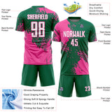 Custom Kelly Green White-Pink Abstract Brush Stroke Sports Sublimation Soccer Uniform Jersey