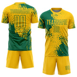 Custom Yellow Kelly Green Abstract Brush Stroke Sports Sublimation Soccer Uniform Jersey