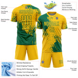 Custom Yellow Kelly Green Abstract Brush Stroke Sports Sublimation Soccer Uniform Jersey