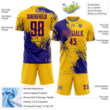 Custom Yellow Dark Purple-Orange Abstract Brush Stroke Sports Sublimation Soccer Uniform Jersey