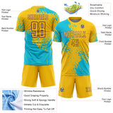 Custom Yellow Lakes Blue-Purple Abstract Brush Stroke Sports Sublimation Soccer Uniform Jersey