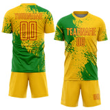Custom Yellow Grass Green-Red Abstract Brush Stroke Sports Sublimation Soccer Uniform Jersey