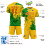 Custom Yellow Grass Green-Red Abstract Brush Stroke Sports Sublimation Soccer Uniform Jersey