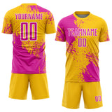 Custom Yellow Deep Pink-White Abstract Brush Stroke Sports Sublimation Soccer Uniform Jersey