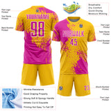 Custom Yellow Deep Pink-White Abstract Brush Stroke Sports Sublimation Soccer Uniform Jersey