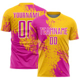 Custom Yellow Deep Pink-White Abstract Brush Stroke Sports Sublimation Soccer Uniform Jersey
