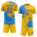 Custom Yellow Powder Blue-Orange Abstract Brush Stroke Sports Sublimation Soccer Uniform Jersey